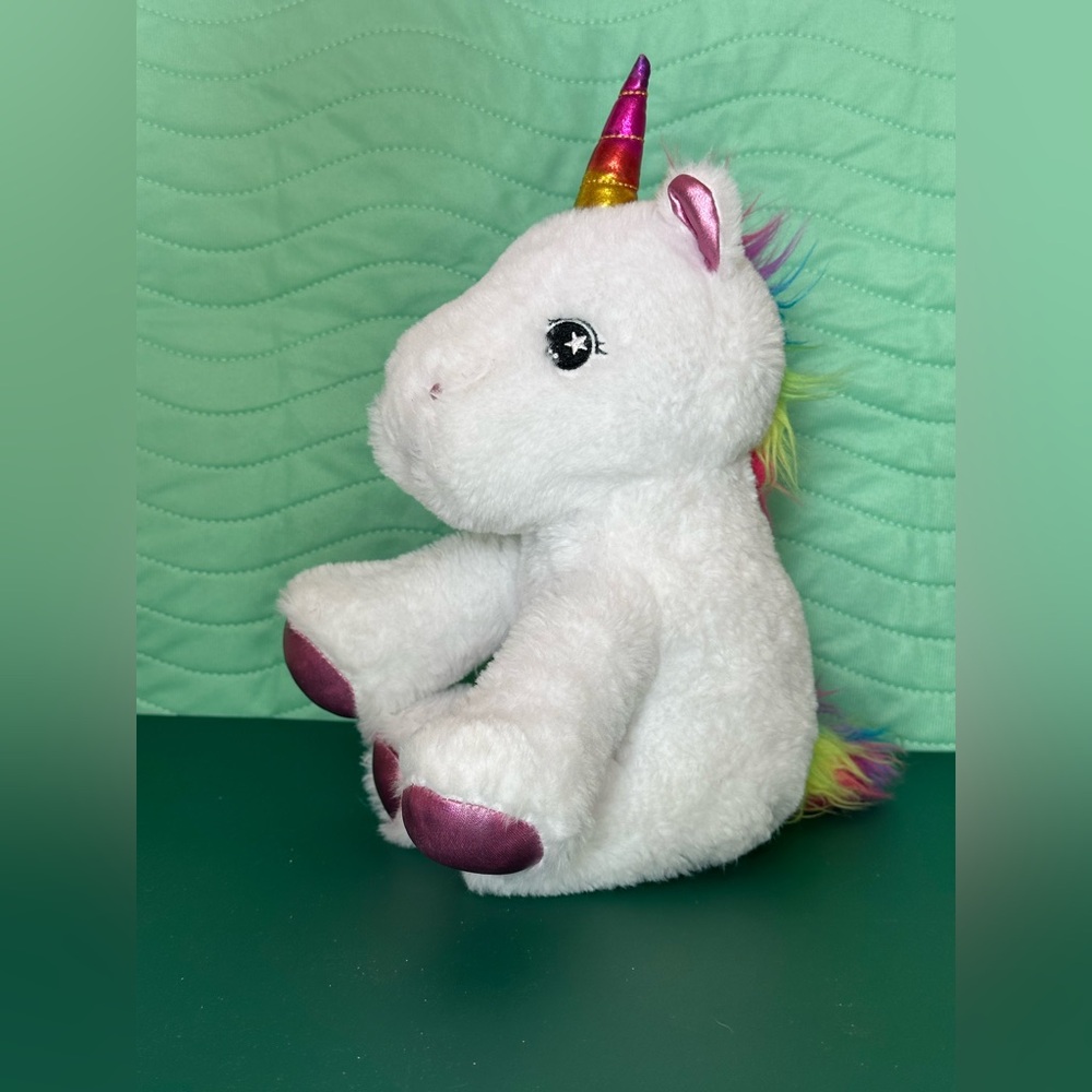 White Plush Unicorn Toy with Rainbow Accents